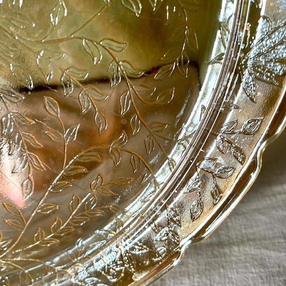 Rare Vintage Floragold Louisa Indented Platter Cake Tray by Jeannette Glass - Picture 7 of 13